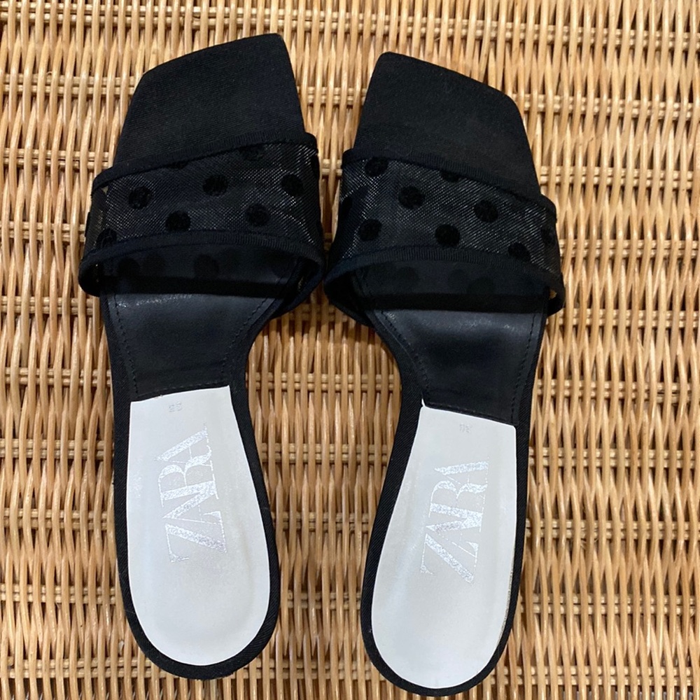Black kitten heels , polka dot/mesh. Zara